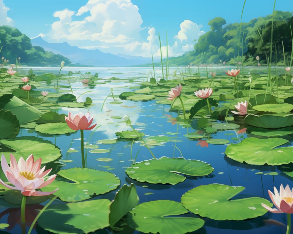 Poster 50x40cm Idylle Teich Lilien