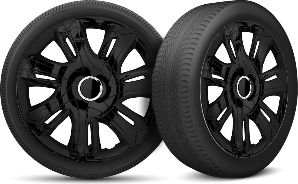 Auto Radkappen Radzierblenden 4er Set passend für alle Stahlfelgen - einstellbarer Sicherungsring - 14 Zoll - Schwarz