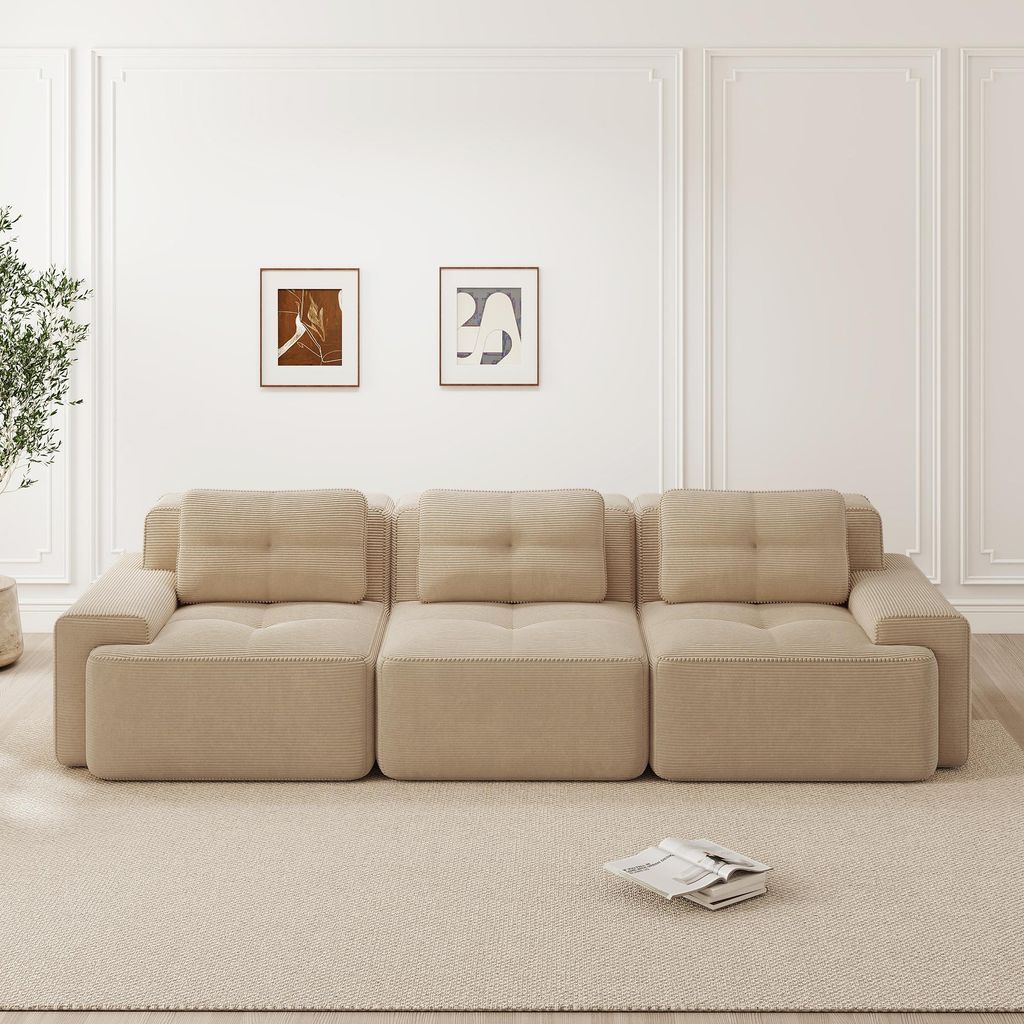 Cloud Modulsofa Boneless Sofa, Modulares Ecksofa, Überdimensionales Modulares Cloud-Sofa, Bequeme Corduroy-Cloud-SofaSofas, 3-Sitzer Tiefsitz Sofa