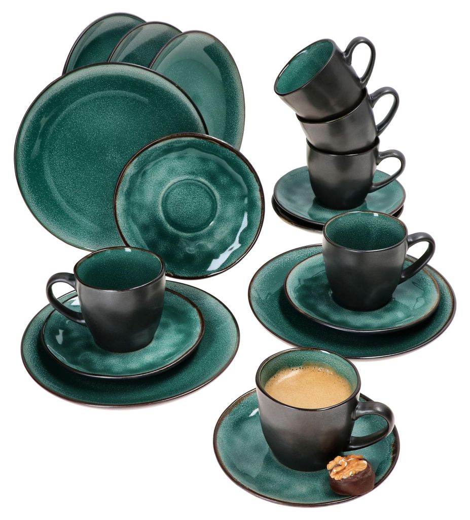 18-częściowy serwis kawowy Reactive Glaze Green kamionkowy Zdjęcie produktu 