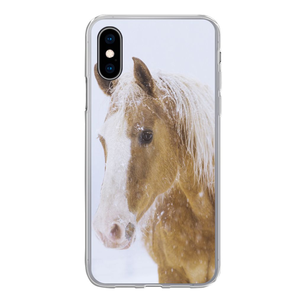 MuchoWow Handyhülle Schutzhülle Hülle für iPhone X Pferd - Schnee - Winter Silikon Softcase Handy Hülle - Handyhülle