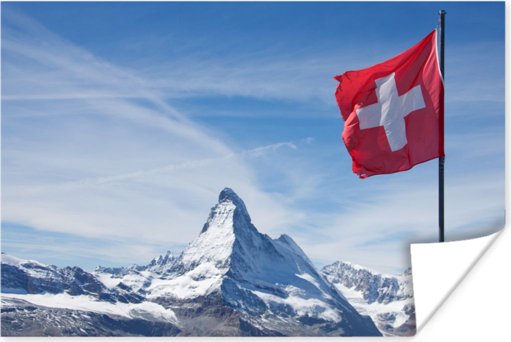 MuchoWow Poster Schweizer Flagge am Matterhorn in der Schweiz 60x40 cm - Schlafzimmerdekoration