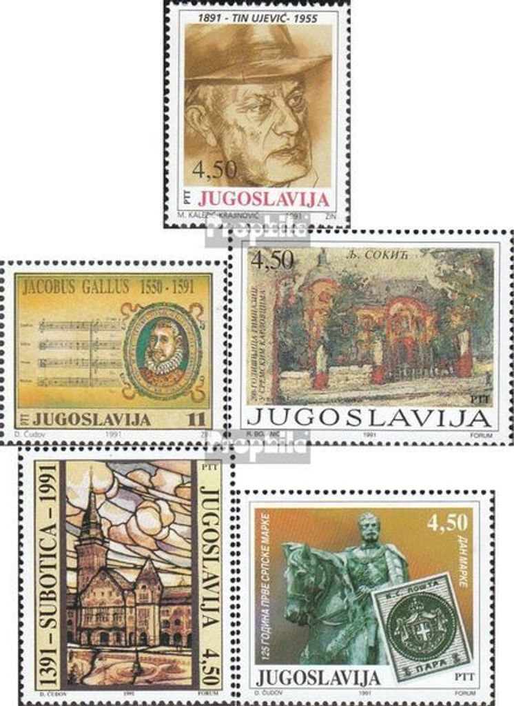 Briefmarken Jugoslawien 1991 Mi 2488,2489,2502,2505,2509 (kompl.Ausg.) postfrisch Tin Ujevic