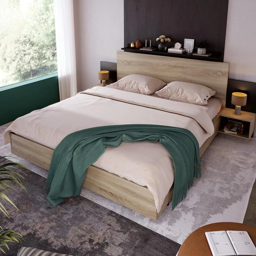 Aménager une chambre adulte avec ce lit 160x200 cm et 2 tables de nuit