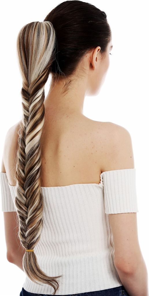 WIG ME UP Haarteil Pferdeschwanz – Geflochtener Zopf Mit Butterfly-Klammer, Braun-hellblond Gesträhnt