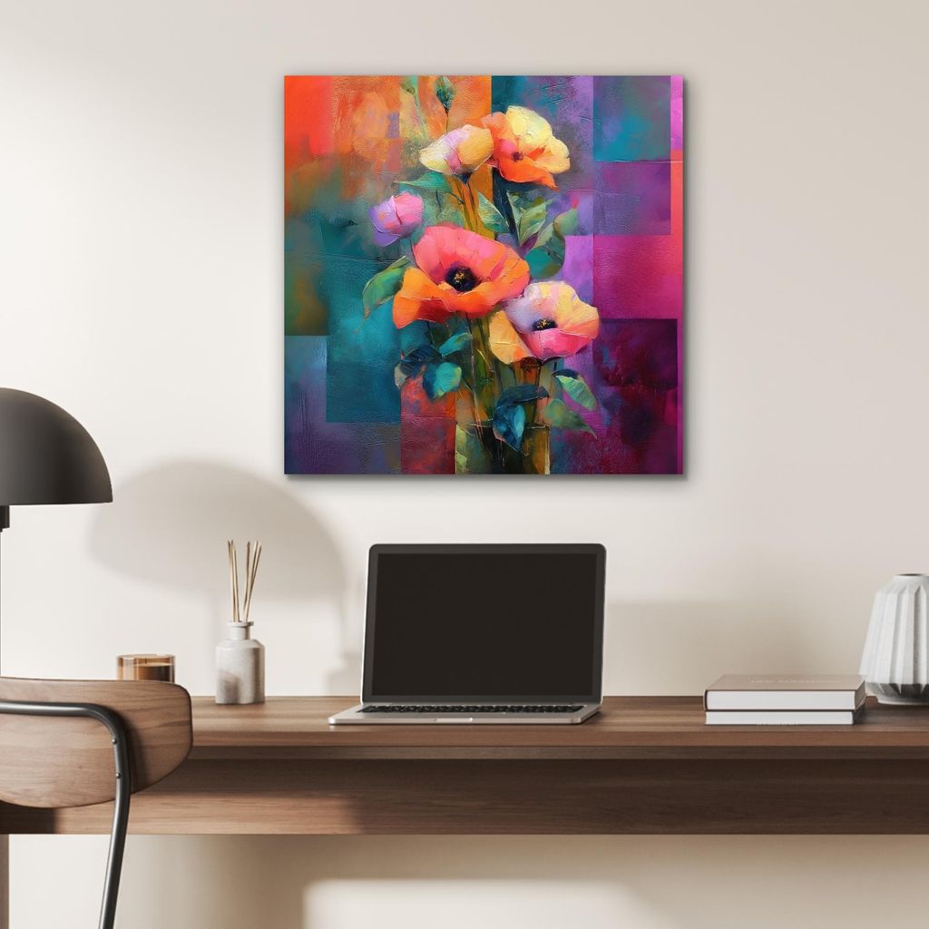 MuchoWow Wanddekoration Metall Metallbild Wandkunst 50x50 cm Geometrische Farbblätter - Modern - Fantasieblumen MuchoWow Aluminium Gemälde - Alub...