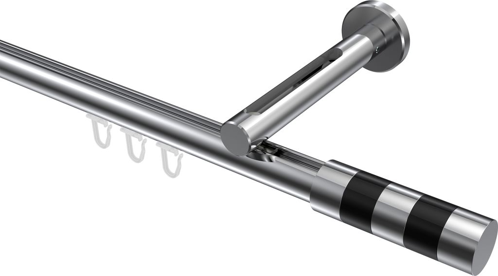 Interdeco Innenlaufstange / Gardinenstange mit Innenlauf Chrom, Typ Siteno Mavell (Zylinder Bicolor), 20 mm Ø 1-läufig, 180 cm