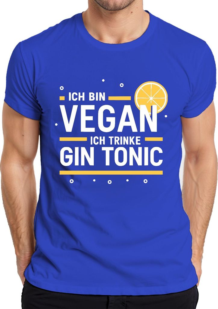Ich bin vegan ich trinke Gin Tonic Lustiges Geschenk Zitrone Bar Herren T-Shirt, Blau, S