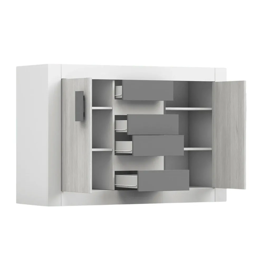 Buffet Helios 145 cm : Solution de Rangement Large Blanc et Anthracite