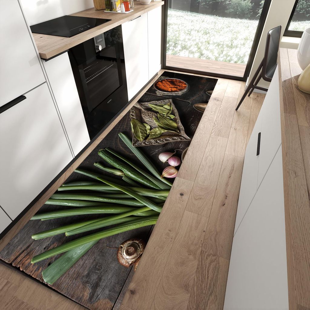 Küchenteppich 80x300cm rutschfest & abwischbar PVC Läufer - Kochen Leidenschaft