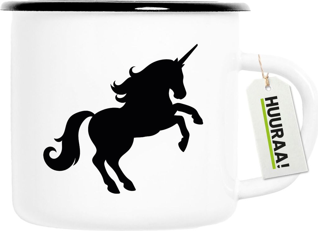 Huuraa Emaille Tasse Einhorn Silhouette 300ml Vintage Campingbecher Geschenkidee