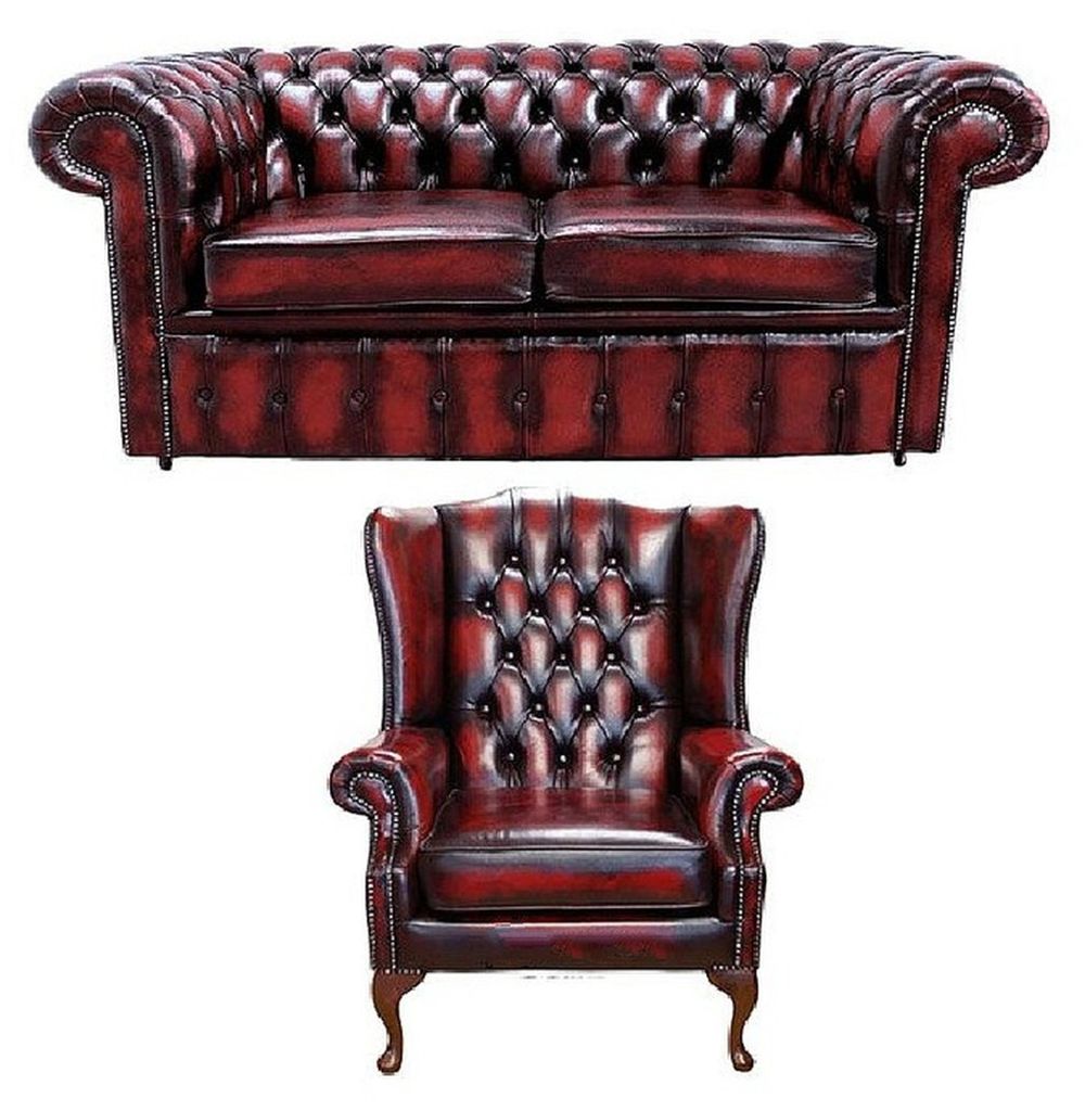 Chesterfield Design Sofagarnitur Ohrensessel Sofa Couch Set Polster Garnitur Neu