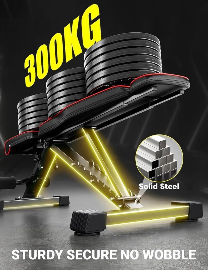 Banc de Musculation Stable 300kg Anti-Douleur Dos avec Support Élargi