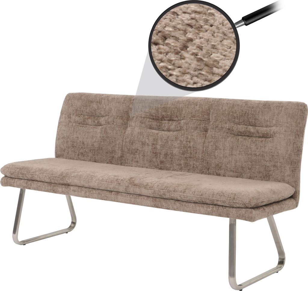 Sitzbank MCW-H70, Esszimmerbank Bank Polsterbank, Lehne Stoff/Textil Chenille Edelstahl gebürstet 180cm braun