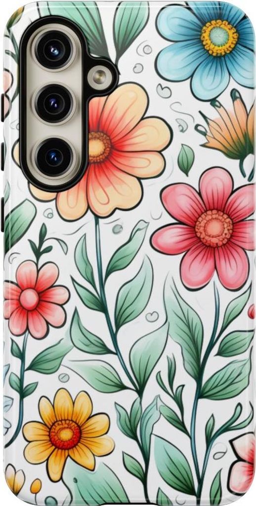 Buntes Blumenmuster mit Blättern – Hülle Kompatibel mit Samsung Galaxy S24