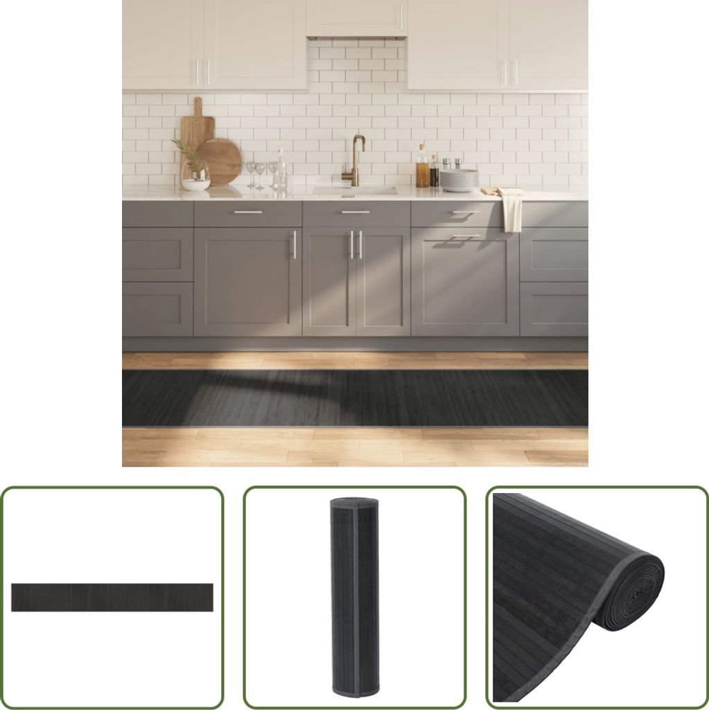 The Living Store Teppich Rechteckig Grau 70x500 cm Bambus
