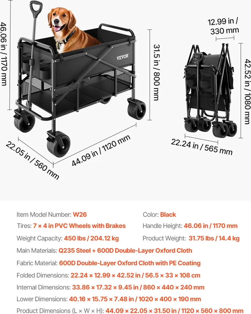 Chariot de Jardin Pliable VEVOR avec Roues Tout-Terrain Multi-Usage