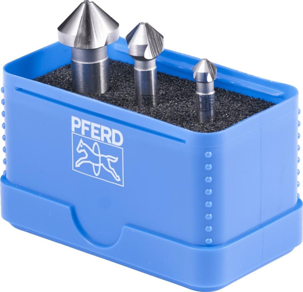 PFERD TOOLS HSSE-Kegelsenker-Set UGT 3-tlg. DIN 335 C 90° Ausführung Co5 mit Ungleichteilung