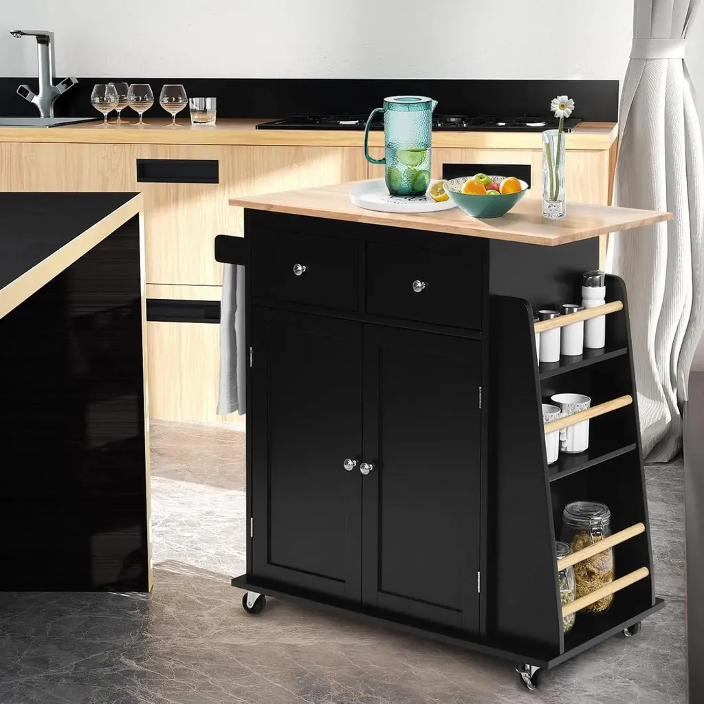 Desserte de cuisine mobile noire avec étagère réglable et freins - 4
