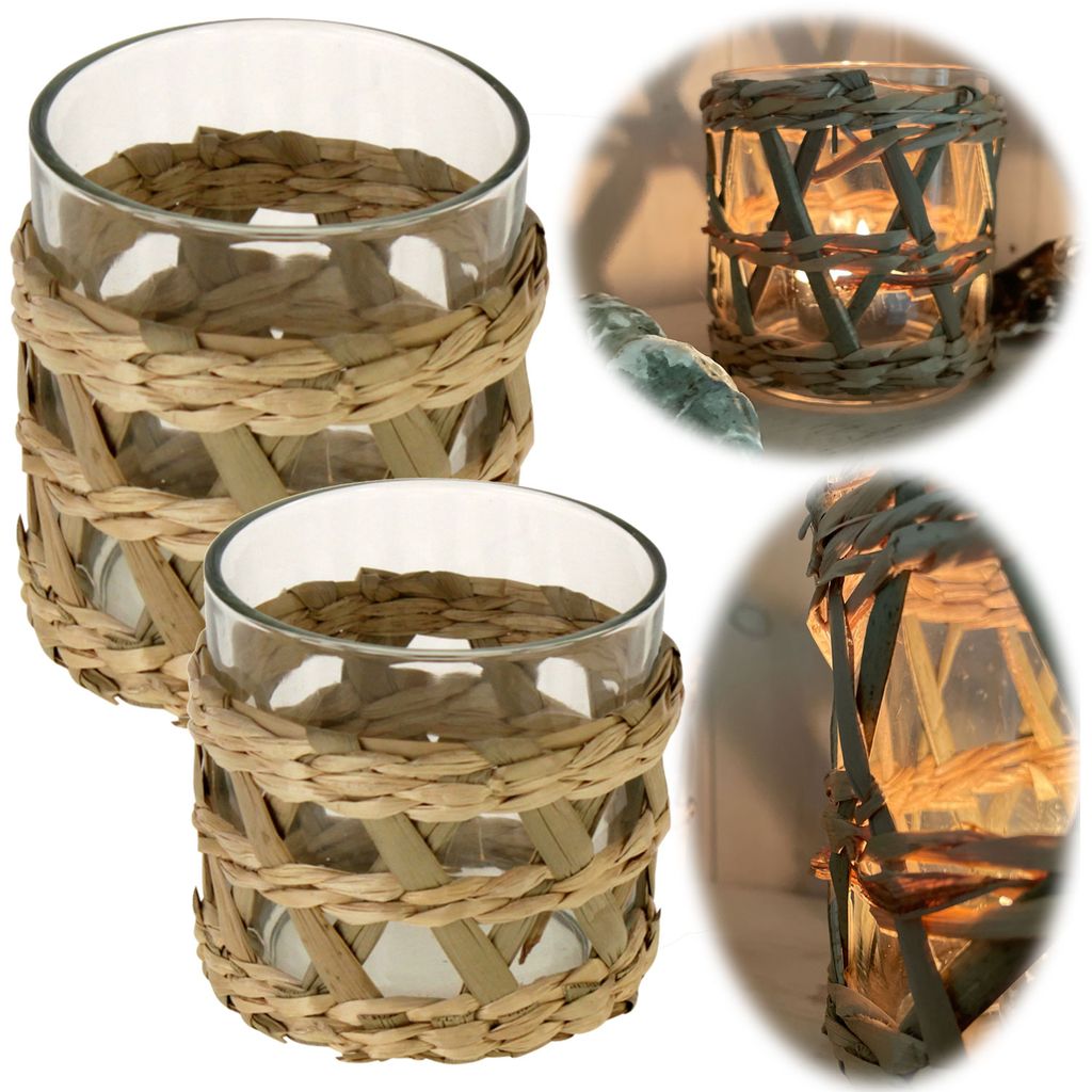 LS-LebenStil Stumpenkerzen Ribe Rustik - 10x6,8cm Beige/Leinen 40h Brenndauer