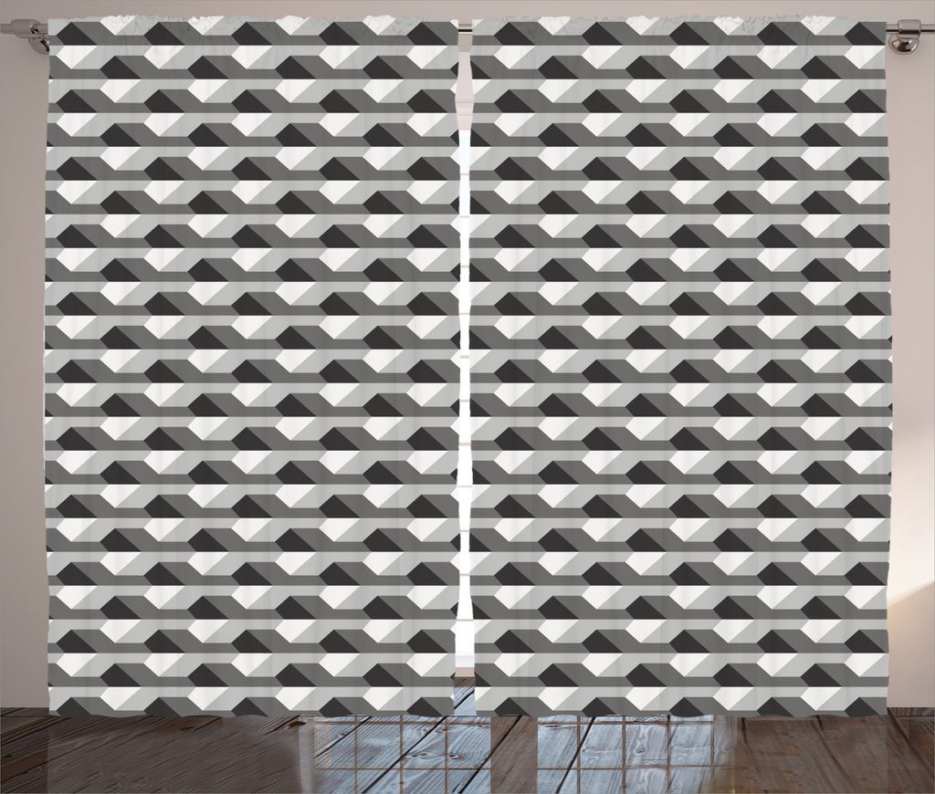 ABAKUHAUS Geometrisch Rustikaler Vorhang, Minimalist Link-Form, Wohnzimmer Universalband Gardinen mit Schlaufen und Haken, 280 x 245 cm, Grau Schwa...