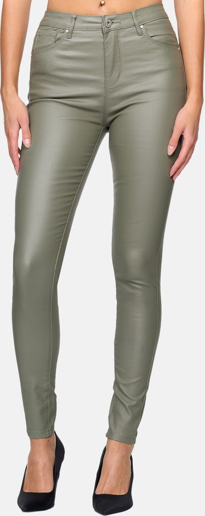 Elara Damen Hose Kunstleder Push Up Effekt DJ290-8 Grün-44 (2XL)
