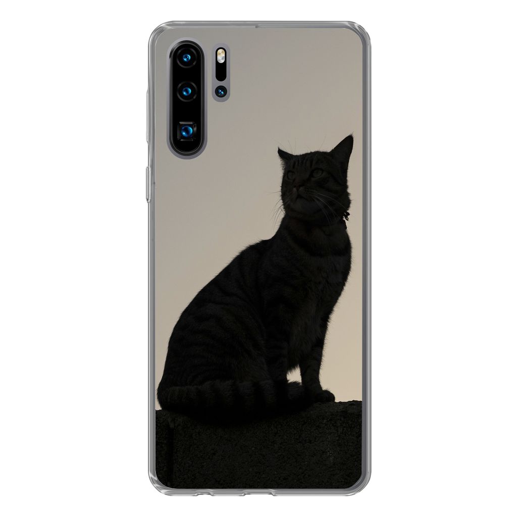 MuchoWow Handyhülle Schutzhülle Hülle für Huawei P30 Pro Katze - Dunkelheit - Zaun Silikon Softcase Handy Hülle - Schutzdeckel