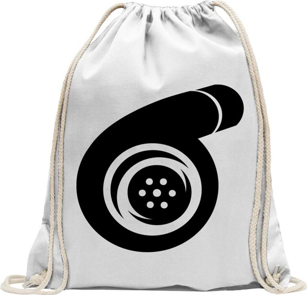 Kiwistar - Turnbeutel - weiss - Turbolader - Fun Rucksack Sport Beutel Gymsack Baumwolle mit Ziehgurt