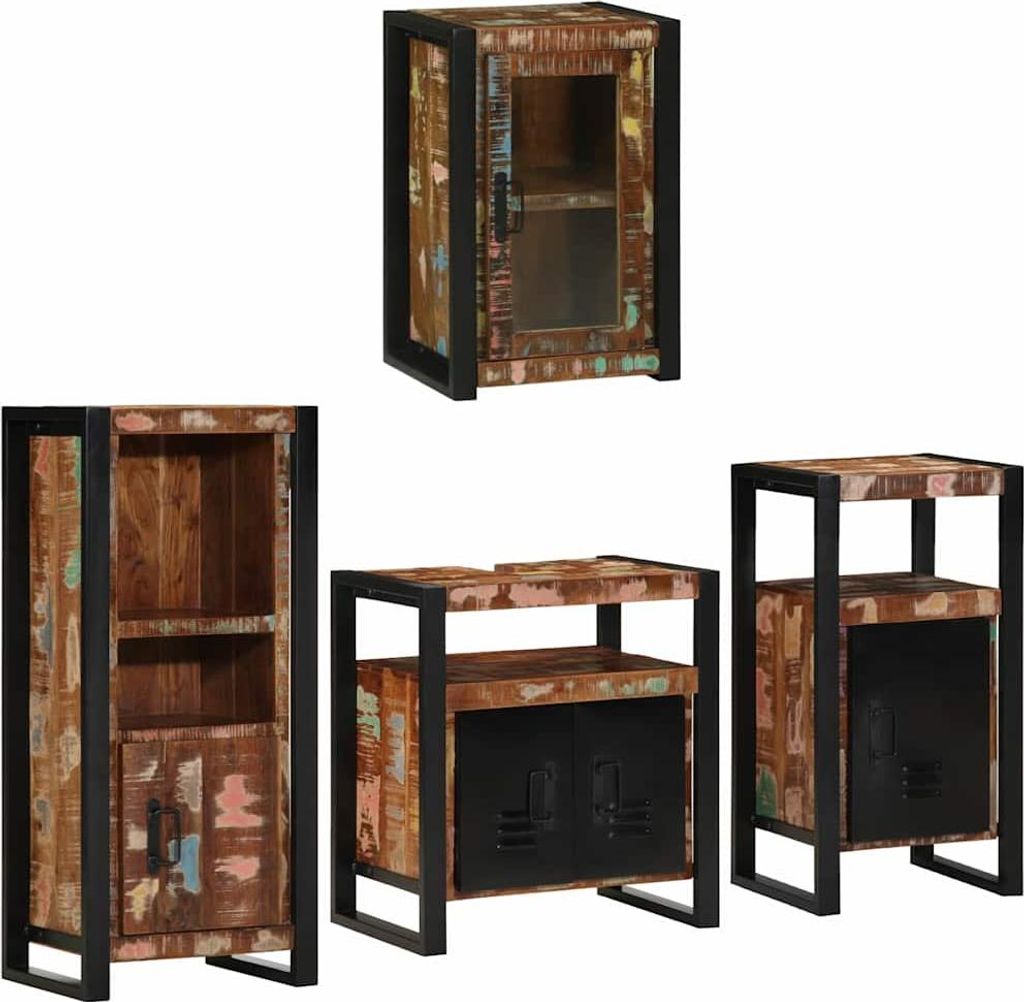 vidaXL Badezimmermöbel-Set mit Tür 4 pcs Mehrfarbig Massives Altholz
