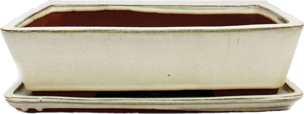 Bonsai-Schale mit Unterteller Gr. 5 - hellbeige - eckig - Modell G30 - L 31cm - B 23cm - H 8 cm