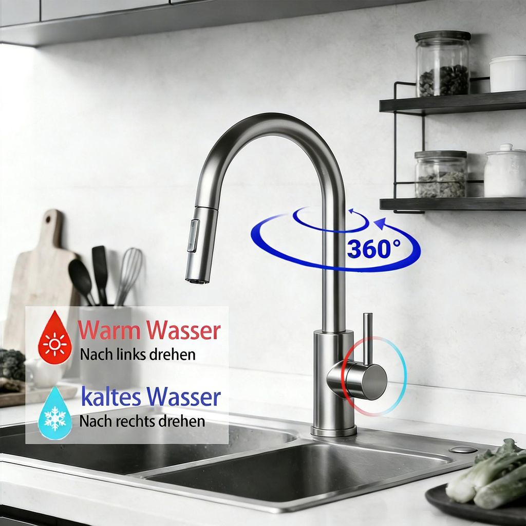 AICA Spültischarmatur Ausziehbar Säulenbrause Wasserhahn Produktbild 