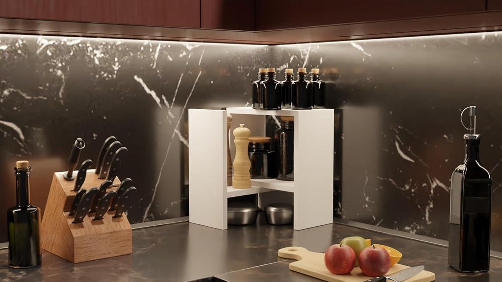 Verstellbare Büro Bücherregal - Bücherregal mit Desktop Organizer - Freistehender Organizer für Büro und Küche - Weißes Bücherregal für Ki...