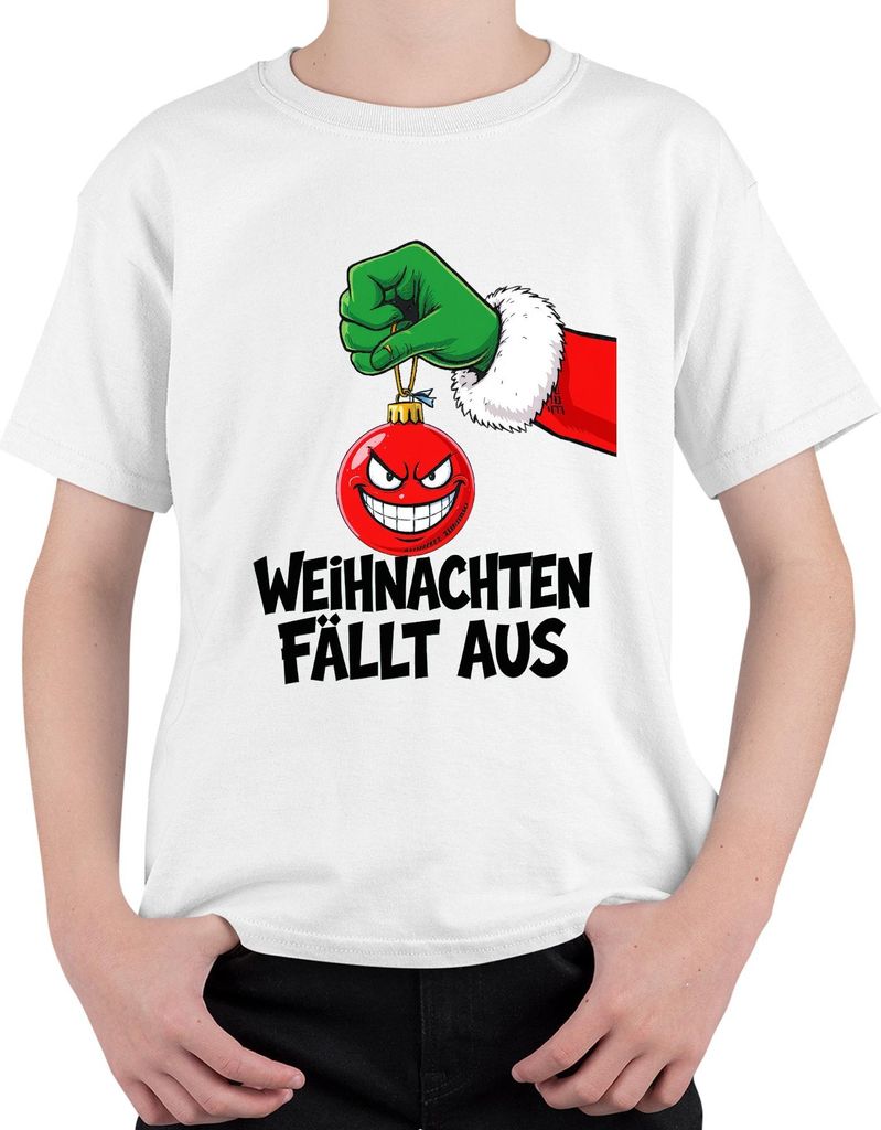 Weihnachten fällt aus böse Weihnachtskugel grüne Hand sarkastisch Uni Kinder T-Shirt, Weiß, 140