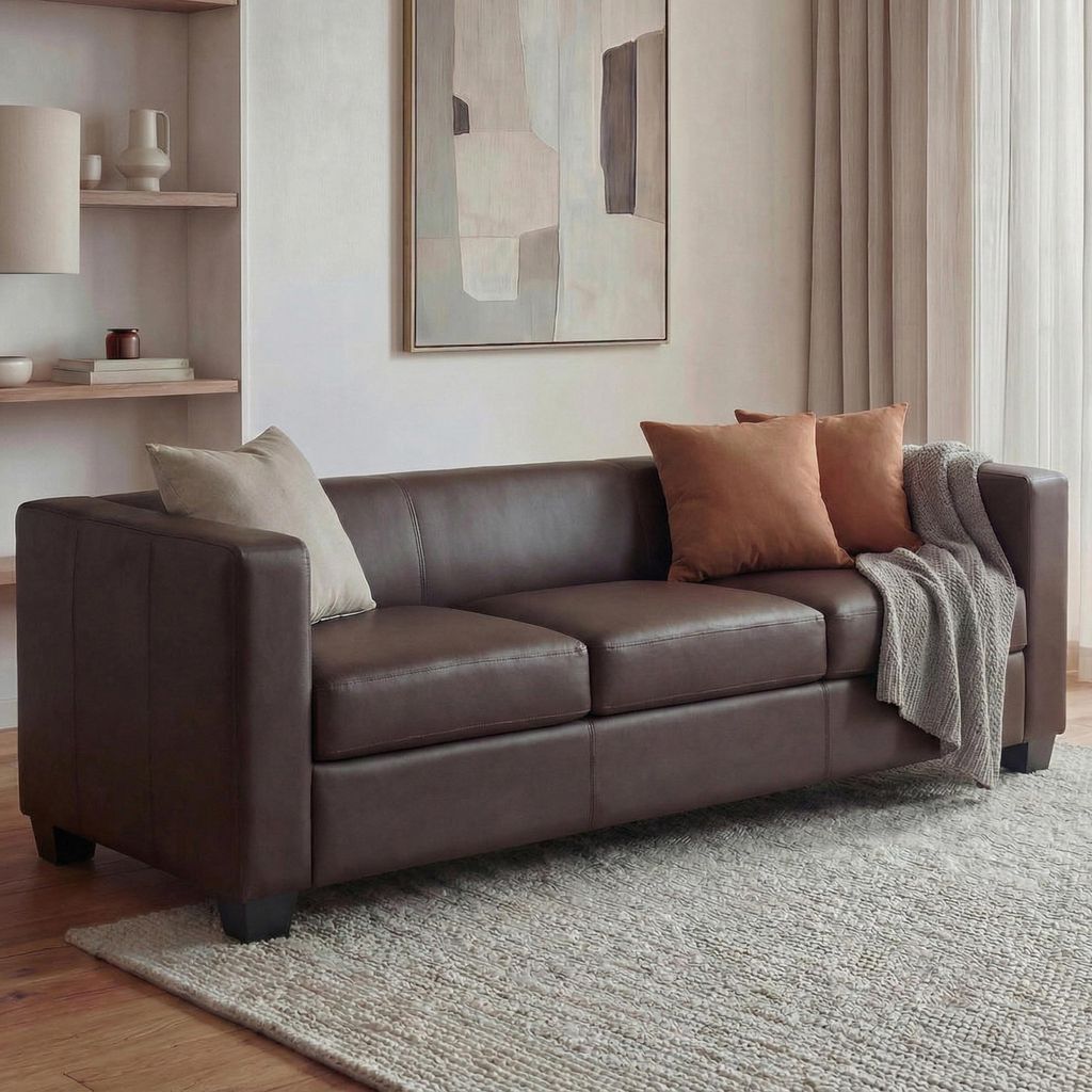 3er Sofa Couch Loungesofa Lille Kunstleder, coffee