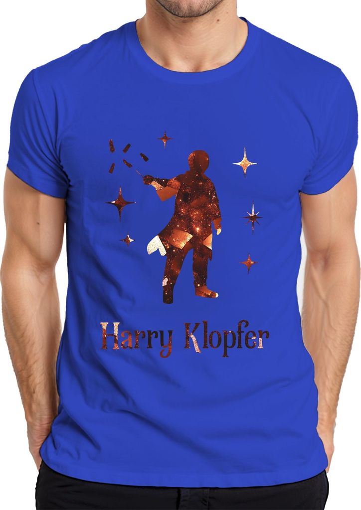 Harry Klopfer lustiger Zauberer Zauberstab Magie Geschenk Fantasy Herren T-Shirt, Blau, XL