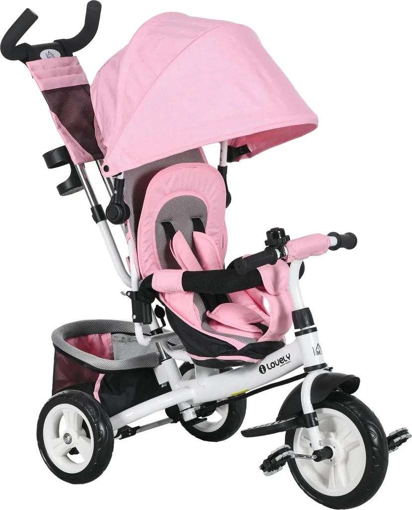Tricycle évolutif rose pour balades en famille pliable dès 12 mois