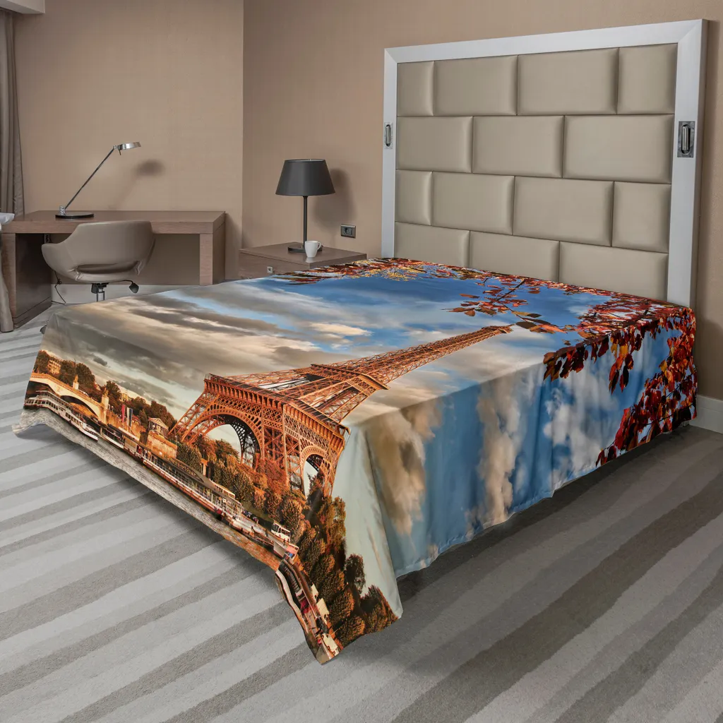 Drap de lit 275x260 cm Infroissable et Doux Motif Tour Eiffel Automne