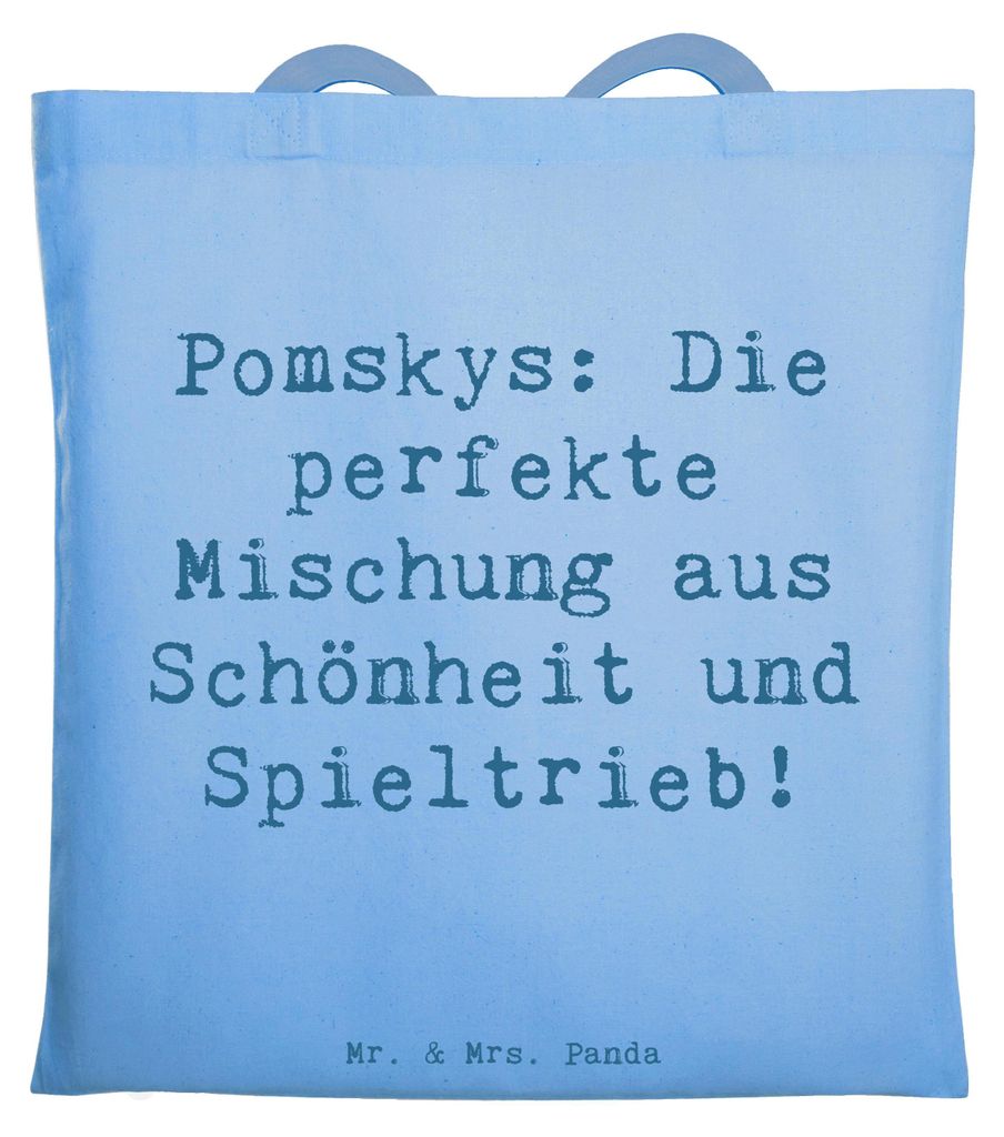 Mr. & Mrs. Panda Tote Bag Spruch Pomsky Perfektion - Sky Blue - Geschenk, Essenz, Einkaufstasche, Zitat, Hunde, Charakter, Hunderassen Beschreibung...