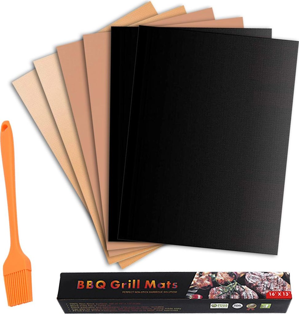 Grillzubehör - Grillmatten für Outdoor-Grill 6er-Set, wiederverwendbar und leicht zu reinigen, funktioniert auf Gas-Holzkohle- und Elektrogrills,...