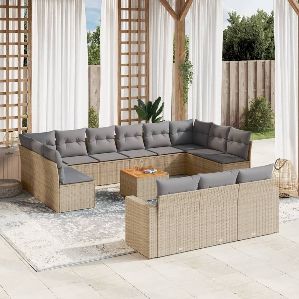 Maison Exclusive - 14-tlg. Garten-Sofagarnitur mit Kissen Beige Poly Rattan