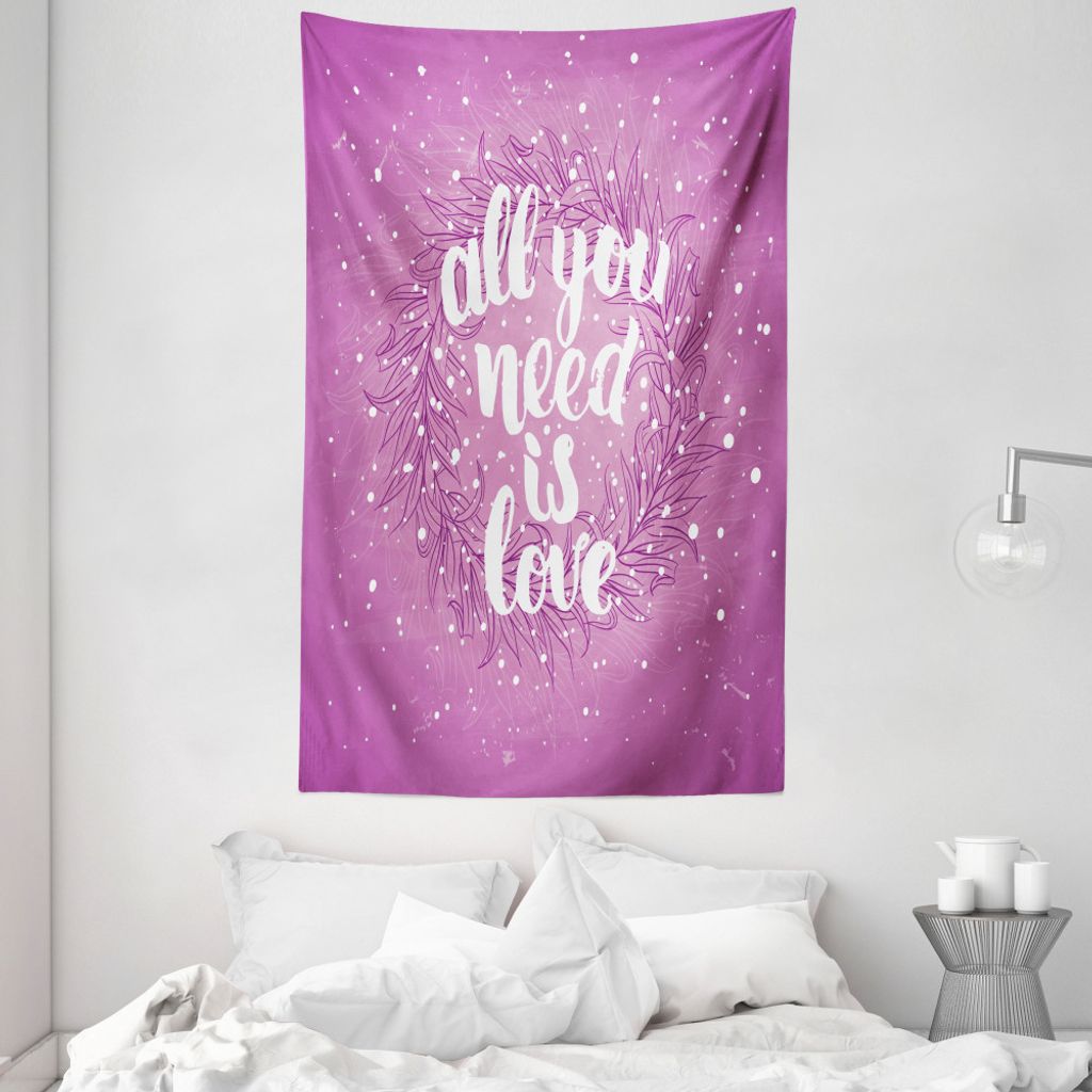 ABAKUHAUS Liebe Wandteppich und Tagesdecke, Valentines Blumen Wörter aus Weiches Mikrofaser Stoff Waschbar ohne Verblassen Digitaldruck, 140 x 230...