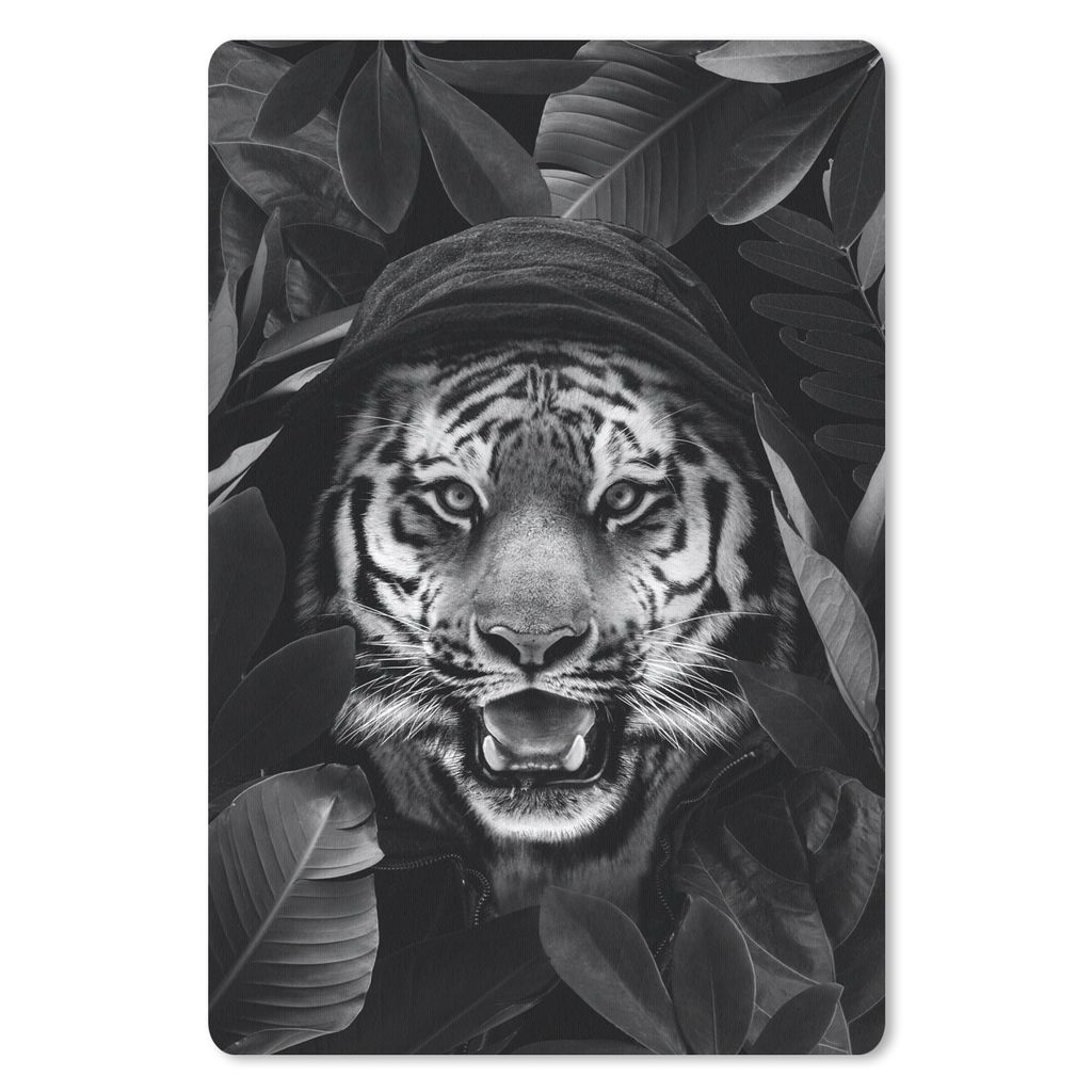 MuchoWow Mauspad Mousepad Tiger mit einer Kapuze zwischen den Blättern - schwarz und weiß 40x60 cm - Mousepads - Maus Mat - Pad - Mausunterlage...