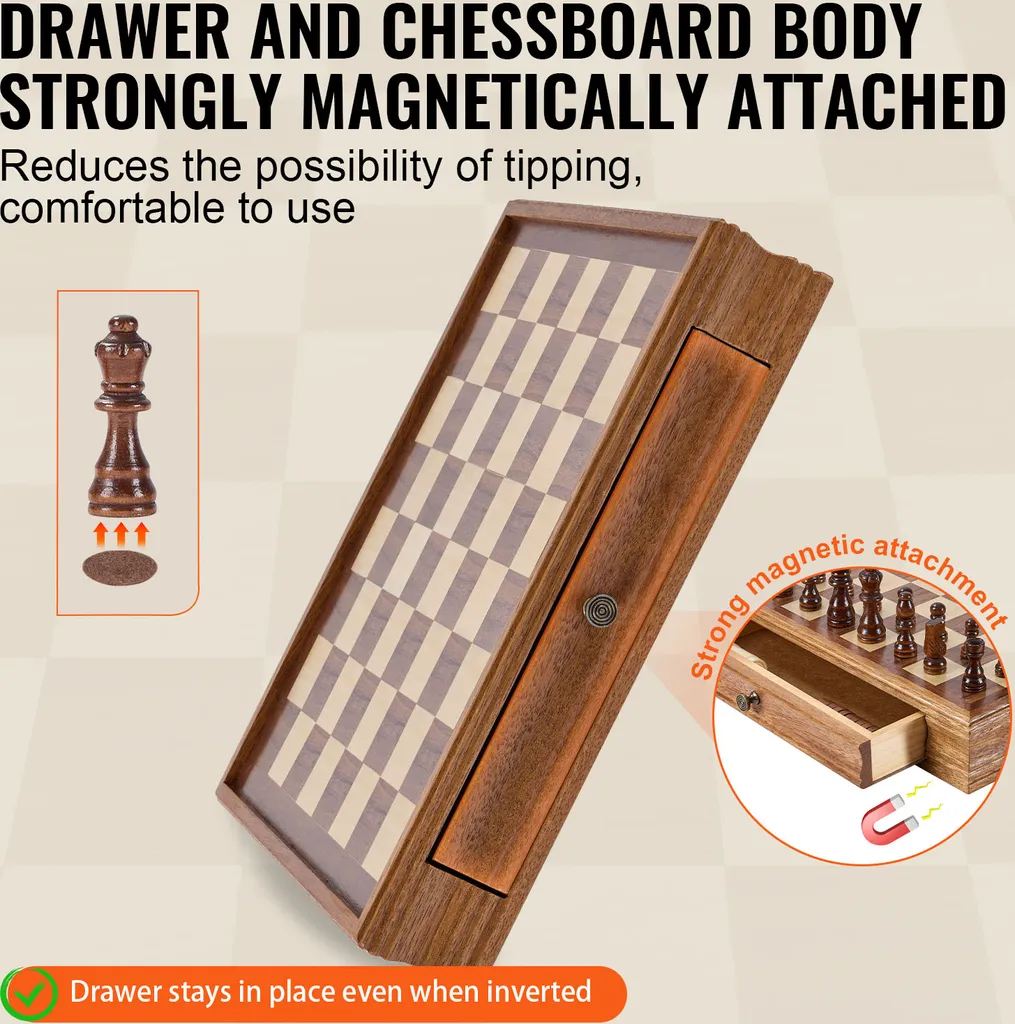 Jeu d'échecs & Dames 15" en bois - Idéal Tournoi & Débutant - 4