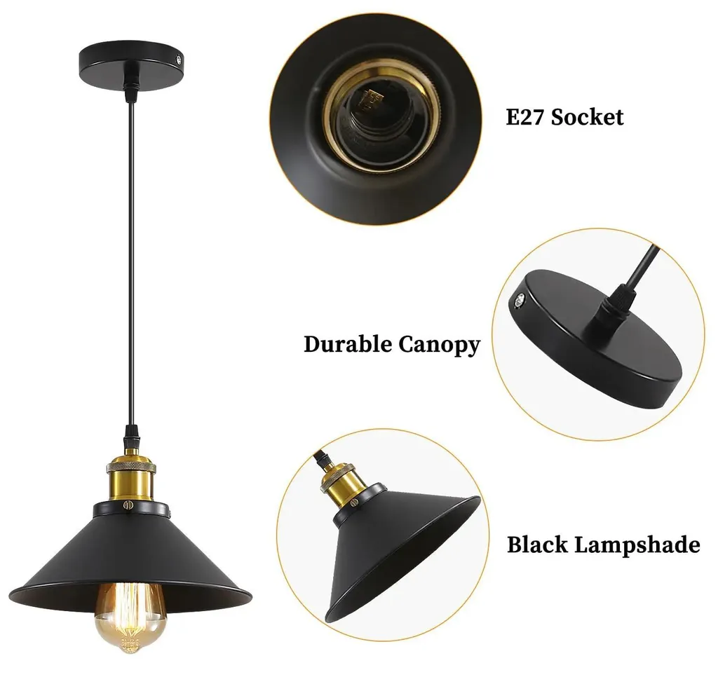 Luminaire de plafond rétro noir solution éclairage 15m² métal E27 - 5