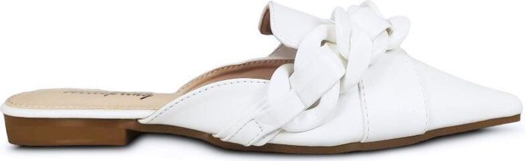 Damen Slipper mit Kette Elegant Slip On Sandalen Badelatschen Erio Weiß Gr.36