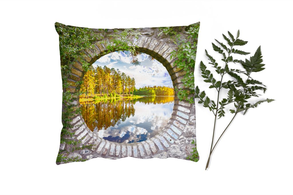 MuchoWow Zierkissen Sofakissen Wohnzimmer Dekokissen 45x45 cm Bäume - Wasser - Aussicht - Schlafpolster - Polster für das Sofa