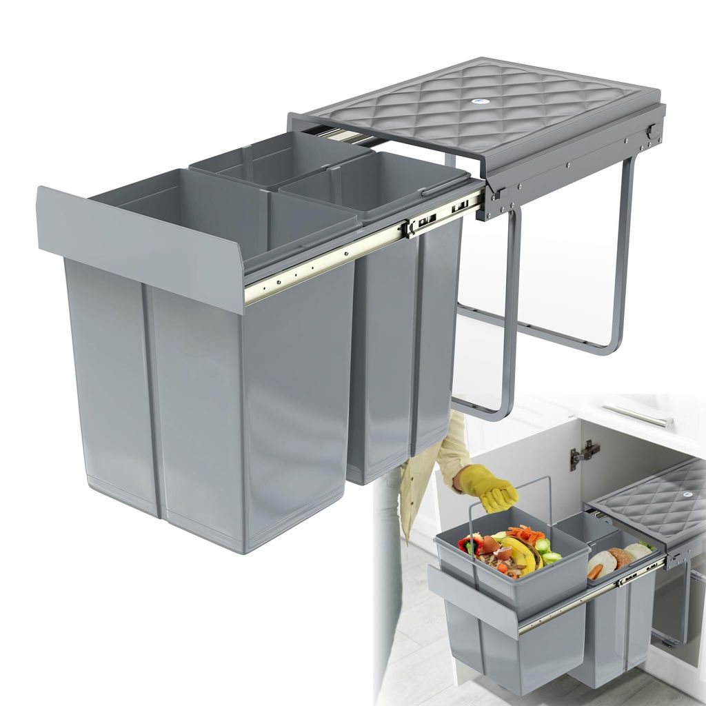 Sessamen-LP Einbaumülleimer Unterschrank Einbau-Mülleimer Küche Abfalleimer Ausziehbarer Abfallsammler Mülltrennsystem mit Teleskopschienen Gra...