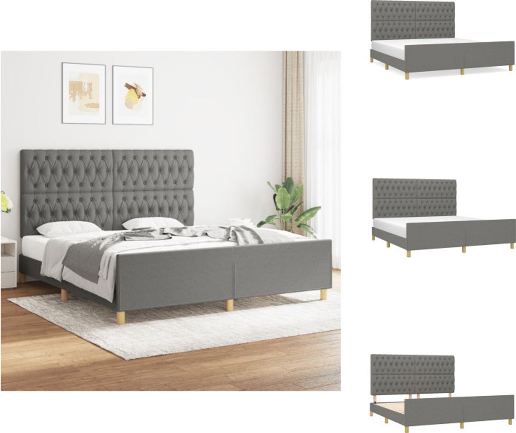 vidaXL Bettgestell mit Kopfteil Dunkelgrau 180x200 cm Stoff - Betten & Bettgestelle