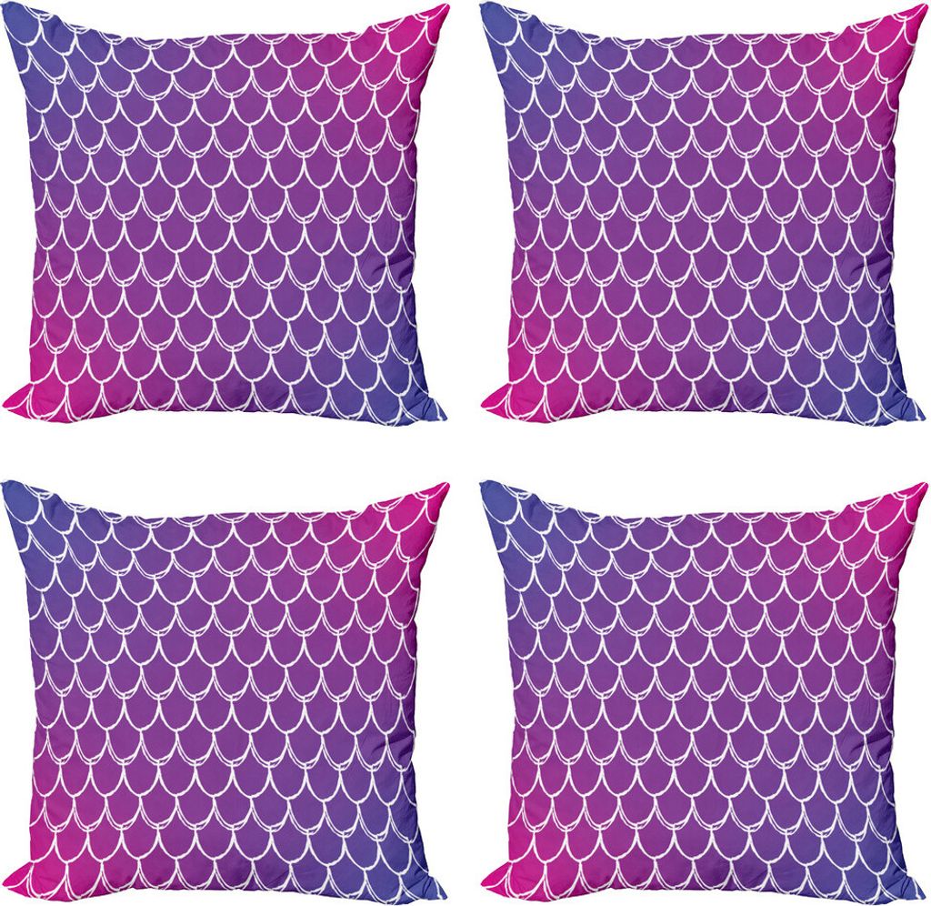 ABAKUHAUS Mermaid Schwanz Kissenbezug Set (4 Stück), squama Farben, Moderner Doppelseitiger Digitaldruck, 50 cm x 50 cm, Violet Blue Magenta