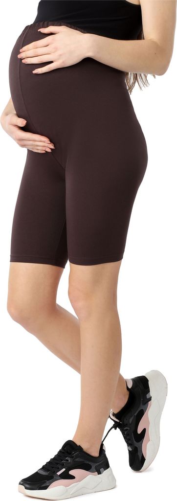 Be Mammy Damen Kurze Umstandsleggings aus Baumwolle BE20-285 (Braun, L)